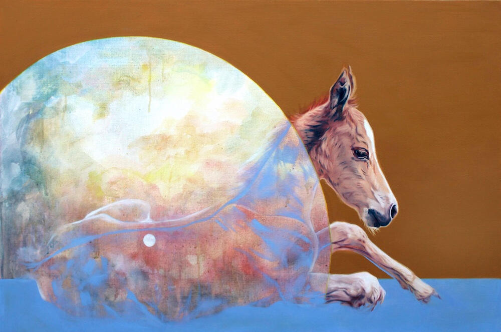Early To Rise, oil and acrylic on canvas, 24" x 36", 2024, Sold